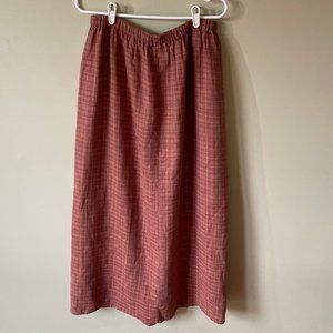 Beautiful, Vintage, Flax Maxi Skirt, Rust Color w/ Yellow Windowpane Accent (L)